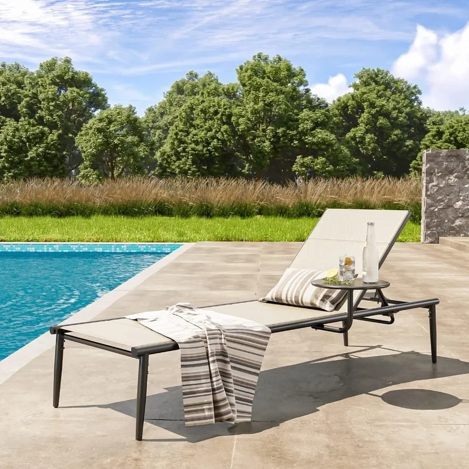 Outdoor Chaise Lounge, 2024 Hliníkové terasy salónikové stoličky 5-pozície nastaviteľné ležadlá pre vonku pre bazén, pláž