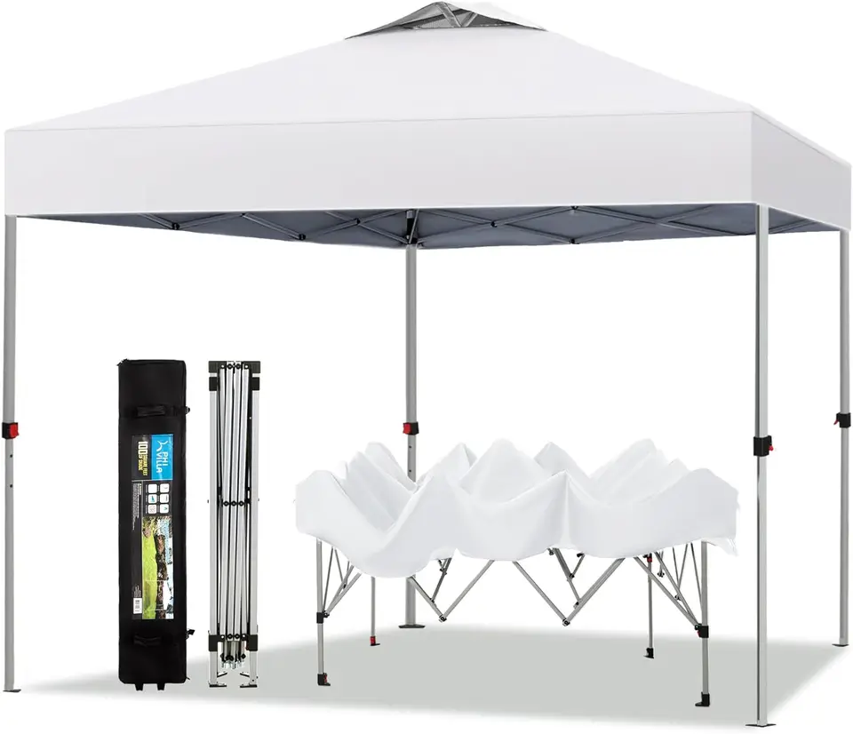 Outdoor Pop Up Canopy 10'x10 'Stan Camping Sun Sun-Series Party Stan, 100 štvorcových. Ft tieňa (biela)