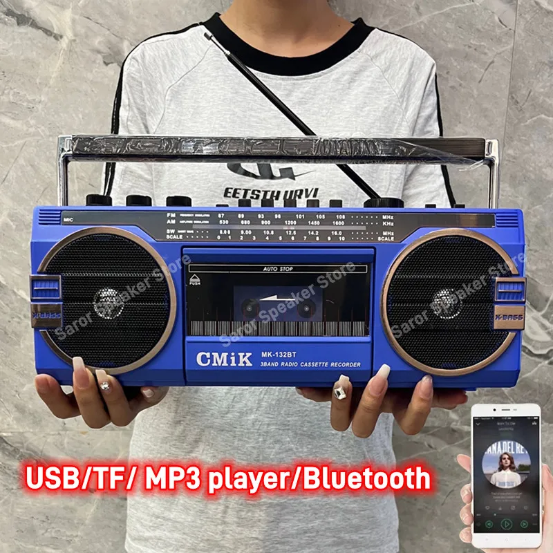 Outdoor prenosný retro rekordér staromódny Multi-pásmové rádio z 80. rokov môže hrať pásku bezdrôtových reproduktorov Bluetooth podporovať TF
