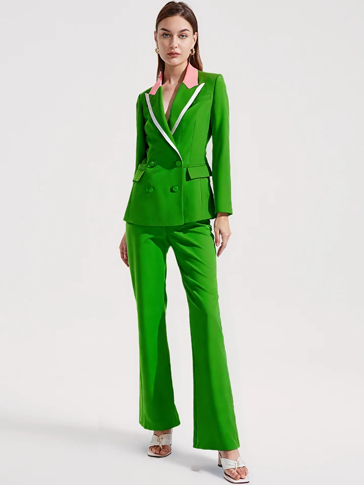 Outfits Women Grass Green Pants Suit Slim Fit Flare Pants+ Blazer Outfits Formálne obchodné oblečenie Blazer Jacket Suit Two -Piece Sety