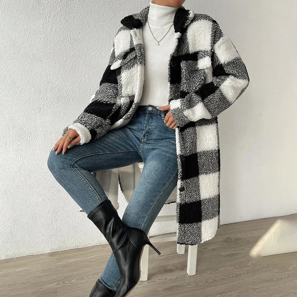 Outwear bunda na dovolenku Shacket Cardigan Trench Coat Dámsky tartan kontrola bunda dovolenka dámy zima teplé
