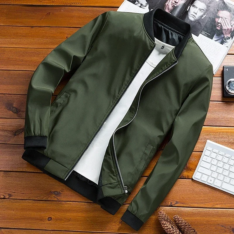 Outwear Slim Fit Slid Color Coats Fashion Man Streetwear Baseball Jackets Oblečenie jarné mužské bombardovacie bundy Muž