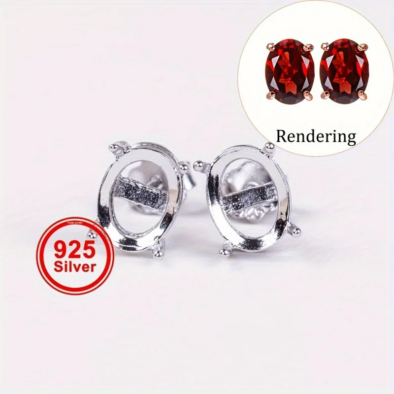 Oval 4-brongová strieborná zlatá ruža Zlatá farba Solidy 925 Sterling Silver Stud Setting Settings DIY Šperky