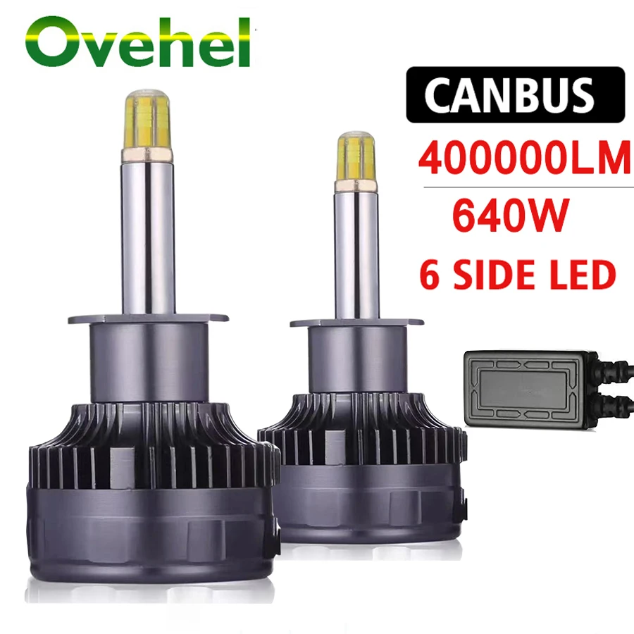 OVEHEL H7 LED 400000LM 640W 360 H1 HB3 HB4 CANBUS TURBO BI LED projektor objektív H11 9005 Svetlometom Automobilu Automatické hmlové žiarovky 6000K