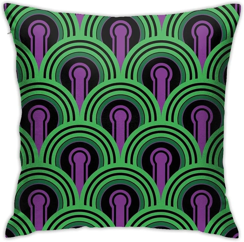 Overlook Hotel Carpet z žiarivého fialového zeleného hodu vankúšový vankúš útulný štvorcový vankúšový dekoratívny dekoratívny pre posteľnú pohovku