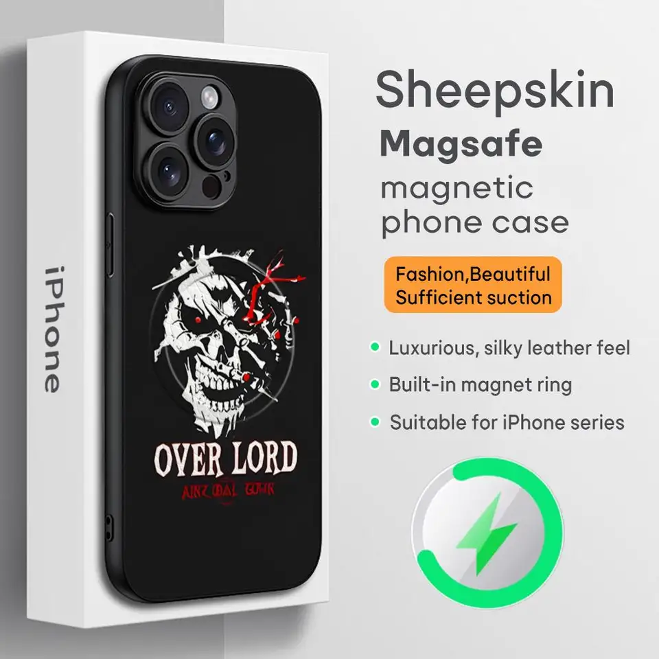 Overlord Cool Anime Hot Panel pre iPhone 16 15 14 13 12 11 plus Pro Max High-end Luxury Magsafe Sheepkin