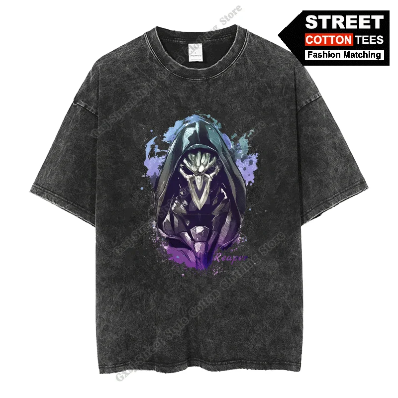 Overwatch Reaper Graffiti Tlač TRET THIRNA BABNÁLNE ZAPOJENÉ RETRO NÁVRHY Tričká Y2K Hip Hop Street Príležitostné unisexové voľné odpaliská
