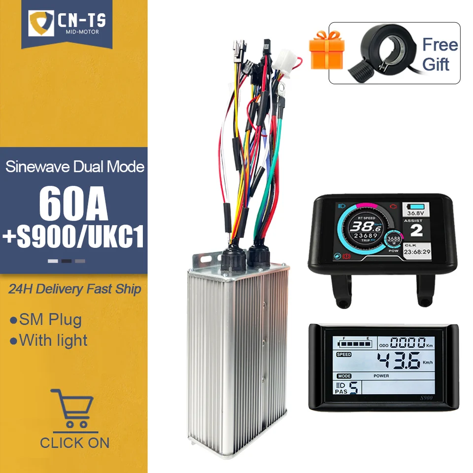 Ovládač elektrického bicykla Sinawave Jn 60A Duálny režim s LCD displejom pre 1 000W1500W2000W3000W Brushless Neless Hub Motor