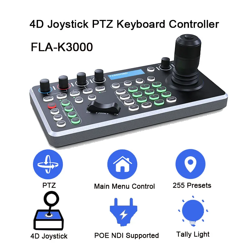 Ovládač kamery NDI PTZ s joystickom a ovládaním klávesnice LCD obrazovky Poe podporovaný pre konferenciu cirkvi živé vysielanie