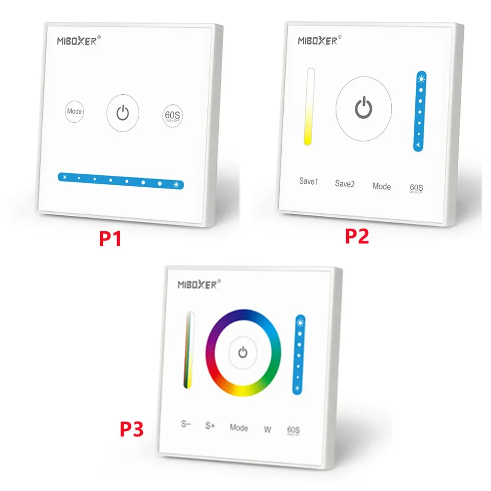 Ovládač LED diódy LED na strúhaní sklenený sklenený panel pre jednu farbu/farebnú teplotu/RGB/RGBW/RGB+CCT LED pásik 2,4 GHz RF DC12V-24V