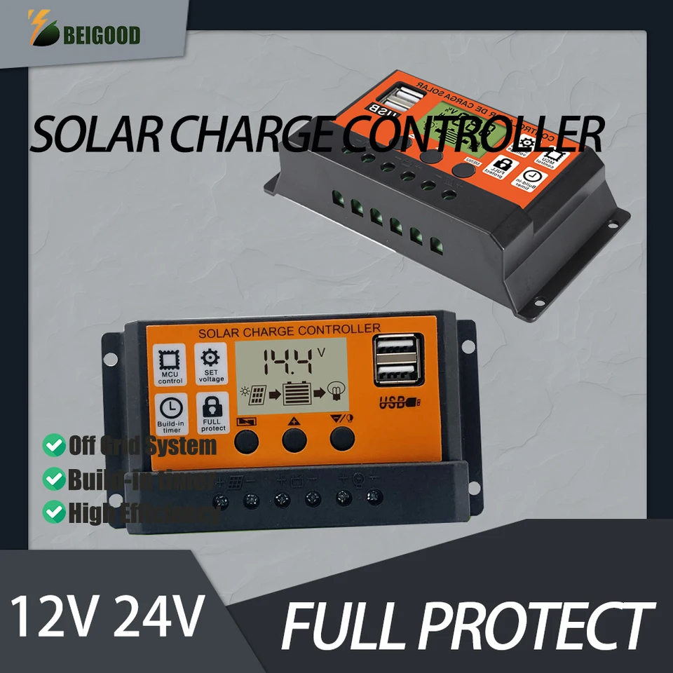 Ovládač solárneho náboja PWM 12V/24V 10A 20A 30A regulátor nabíjačiek batérií a duálny výstup 5V USB 5V pre PV solárny panel
