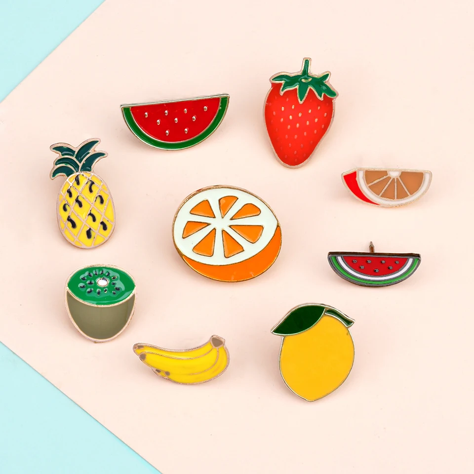 Ovocné brošne Pin Pin Cute Watermelon Strawberry Orange Banana Ananás kiwi smaltový klopa špendlíky odevy odznaky šperky pre deti