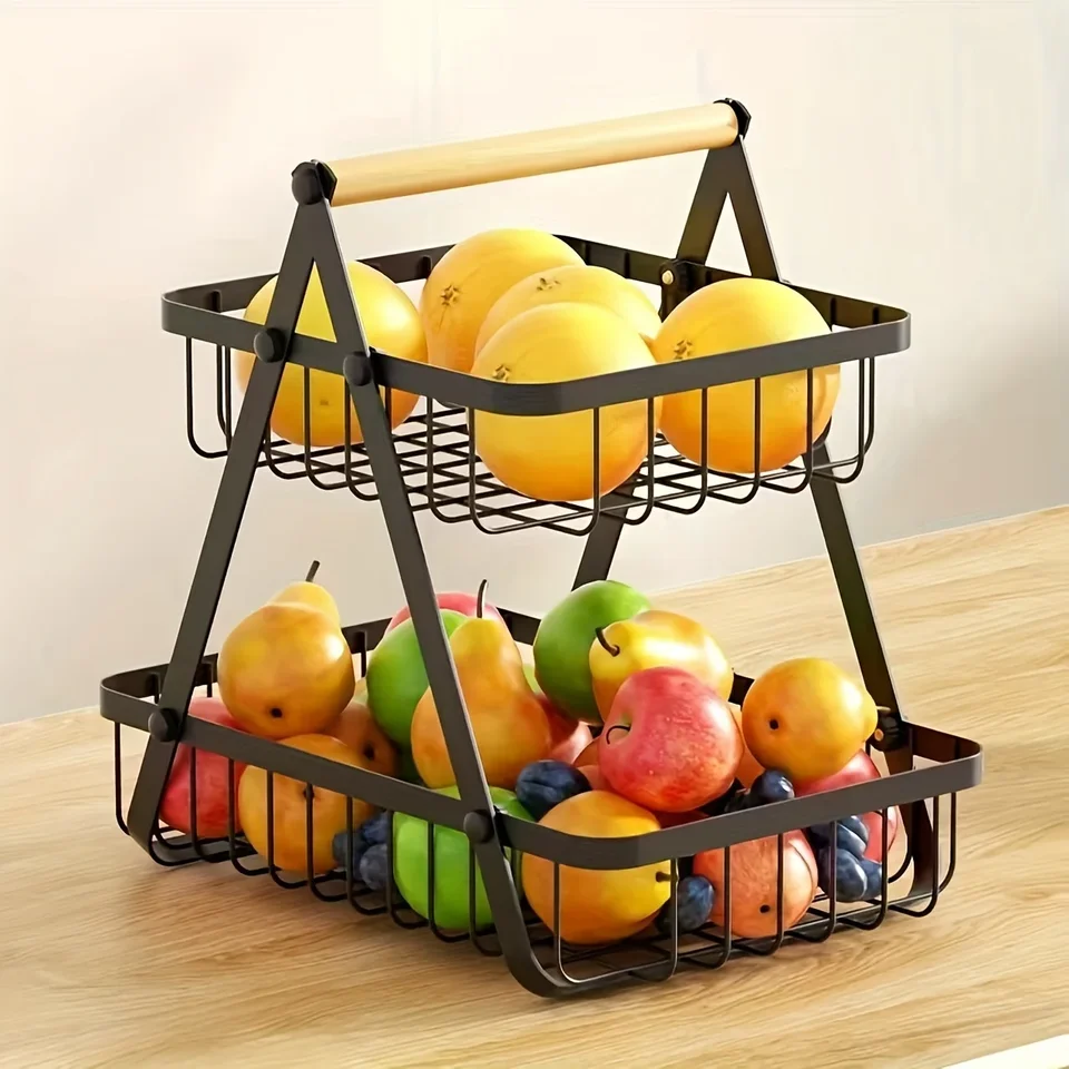 Ovocný kôš s ovocím 2 -stupňom, prenosný košík na Bowle Fruit pre skladovanie kuchynského organizátora a ovocný košík na občerstvenie
