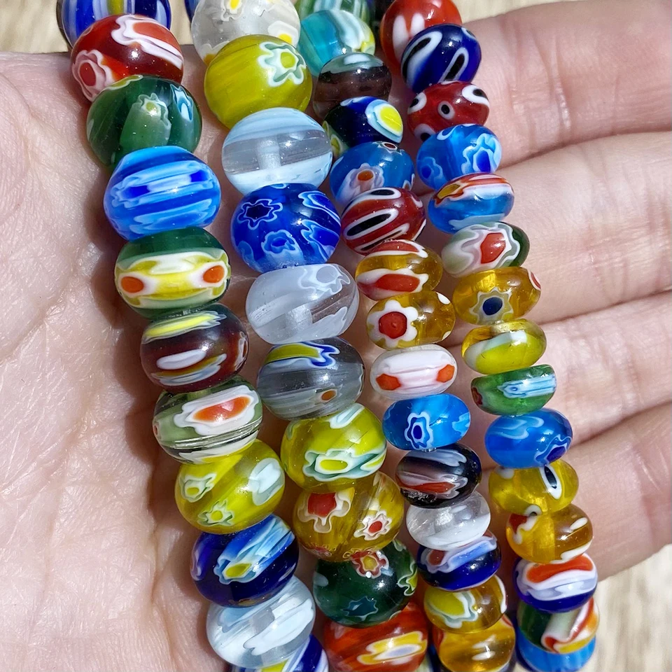 Oválne zmiešané zafarbenie Millefiori sklenené žiarovky voľné remeslá na výrobu náramkov na náramok DIY náramky