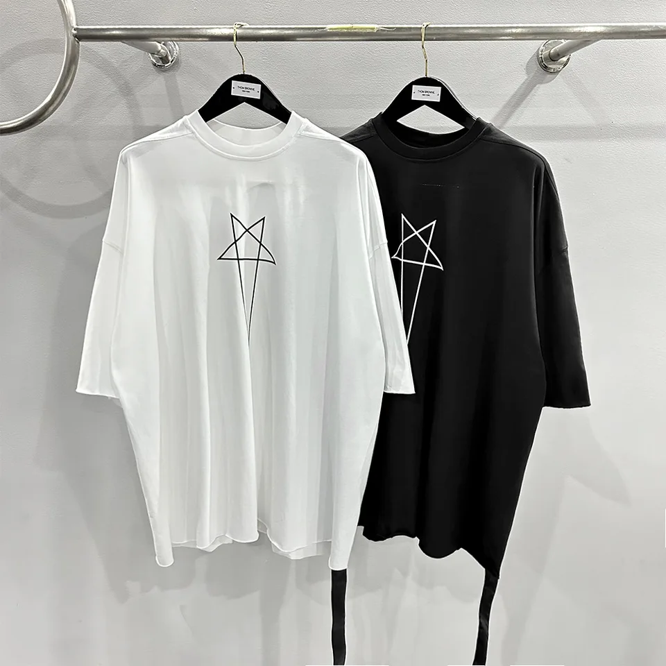 Owens Tričko Men Streetwear Star Print Rick Tshirt High Street Loose Hip Hop T košeľa módna basketbalová mikina ro pullover