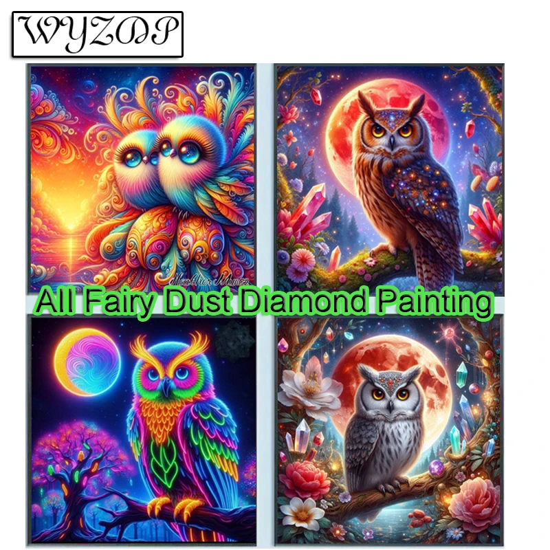 Owl 100% rozprávková prachová maliarska maľba Súprava plná štvorcová vyšíva