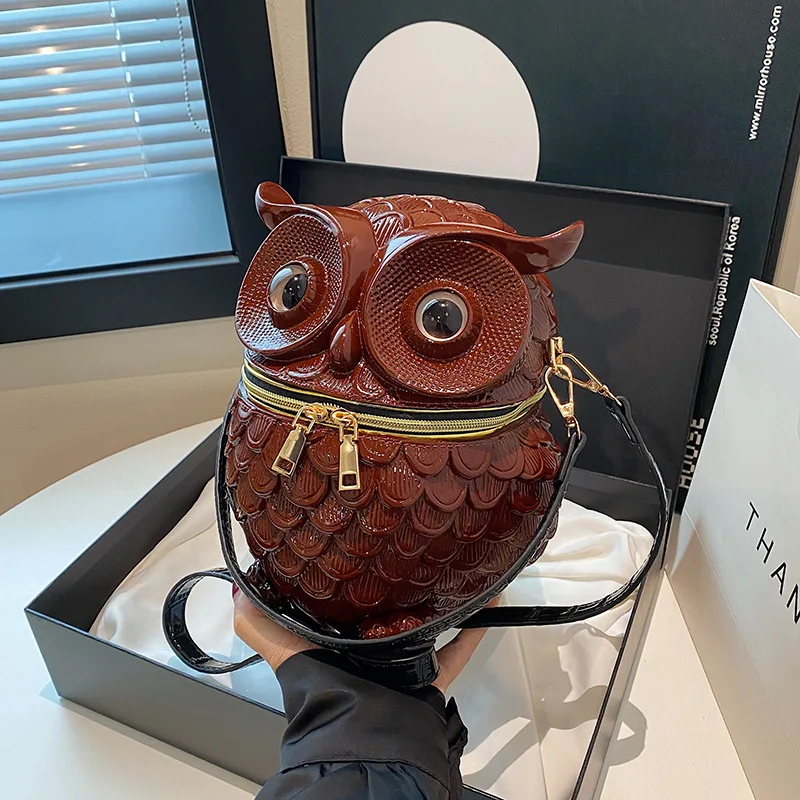Owl gotické tašky pre ženy Značka luxusný dizajn krížová taška osobnosť kabelka Dáma Vysoko kvalitné kožené kabelky okrúhle vrecko
