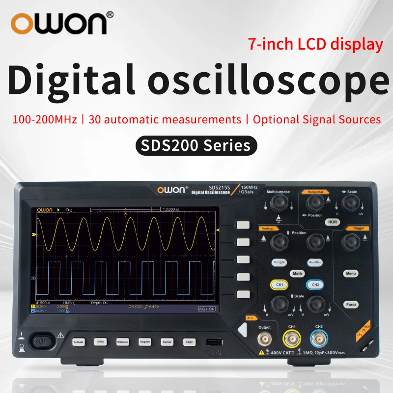 Owon Digital Osciloscope SDS200 2-kanály 100 MHz 150MHz 200 MHz 1g/s FFT+ 25MHz 14bitový generátor signálu SDS210S SDS215S SDS220S