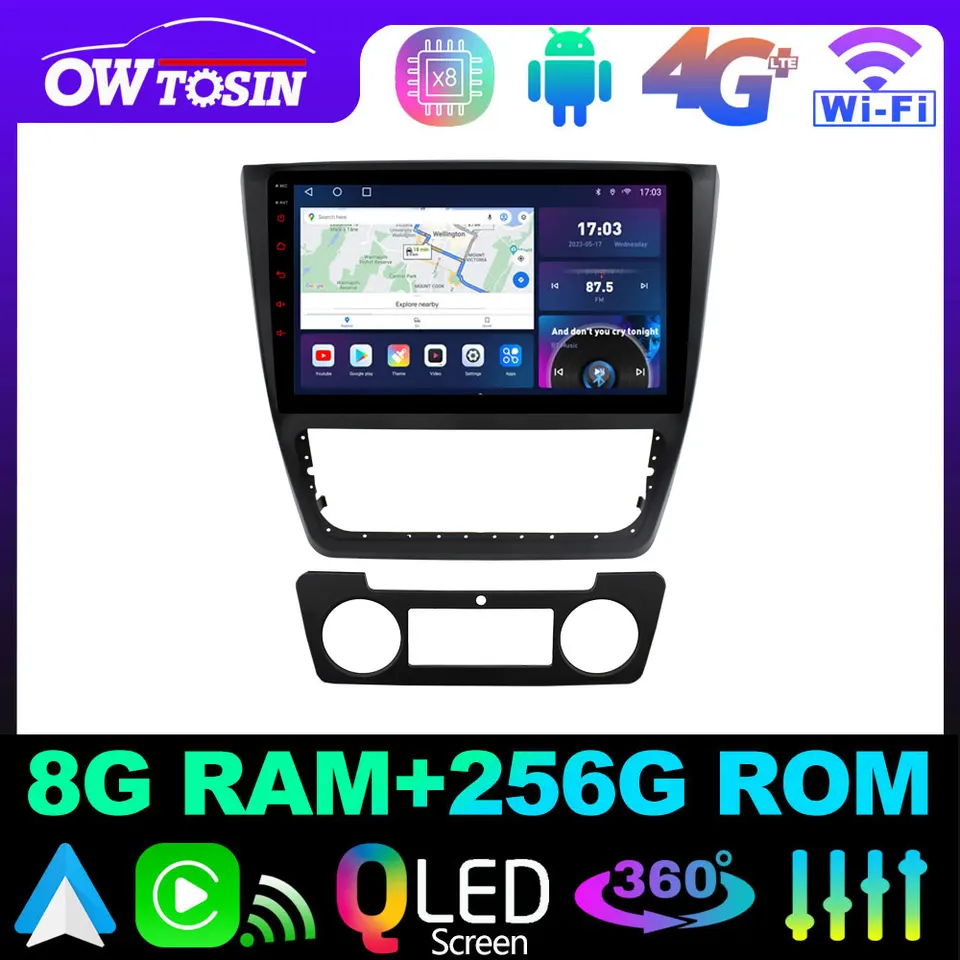 Owtosin QLED 1280*720p 8Core 8+128g Radio multimédiá pre skod Yeti 2009-2017 GPS Navigation Bluetooth 5.0 Tethering CarPlay