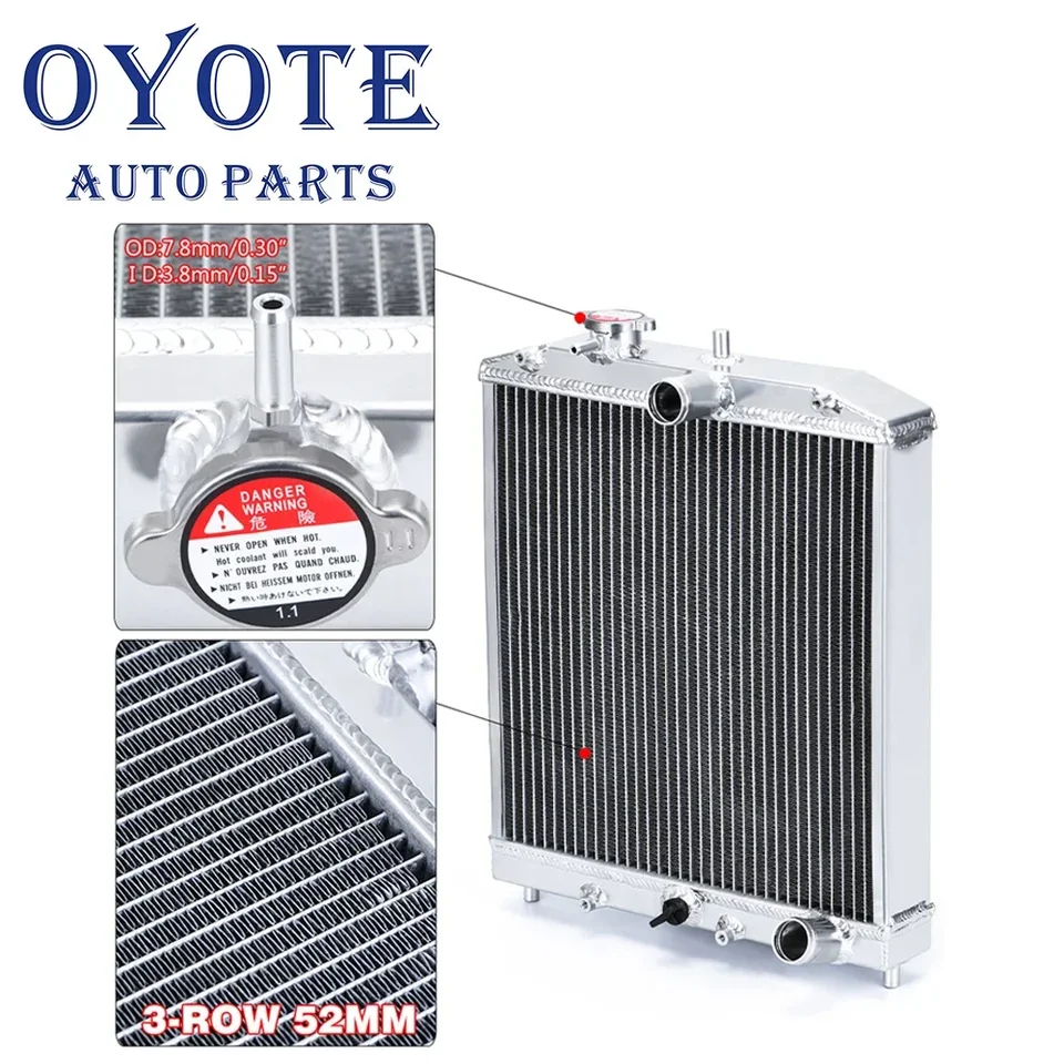 Oyote 52 mm 3 -radový hliníkový chladič pre Honda Civic B18C B16A 32 mm in/Out