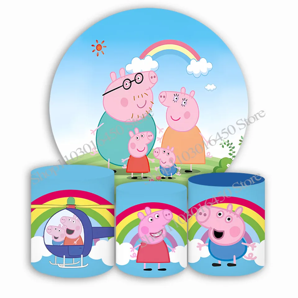 Ošípané peppa okrúhle pozadie elastický kruh pre deti pre deti farebné narodeninové oslavy na pozadí valca dekorácie rekvizity