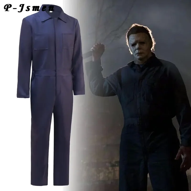 P-JSMEN MICHAEL MYERS KOSTOM HORROR KILLER Modré pracovné oblečenie COSPLAY COSPLAY HALLOWEEN CONSUTION pre dospelých vysoko kvalitných NX3366