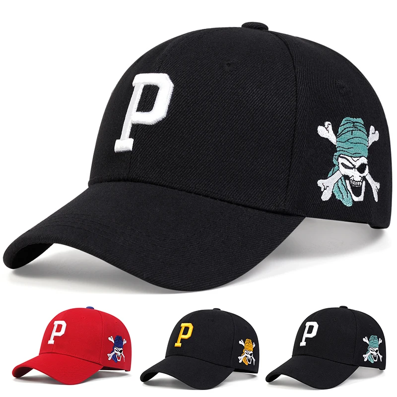 P Letter Pirát Pirát baseball baseballová čiapka Men Ženy jarné letné slnko klobúky bavlna Snapback klobúk unisex hip hopové čiapky