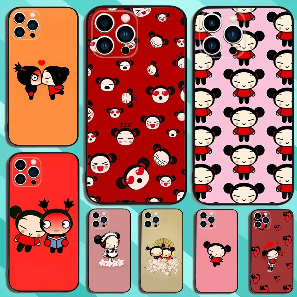 P-Pucca a roztomilý puzdro na telefón G-Garu pre iPhone 15,14,13,12,11, plus, Pro Max, XS, X, XR, SE, MINI, 8,7 mäkkého silikónového čierneho obalu