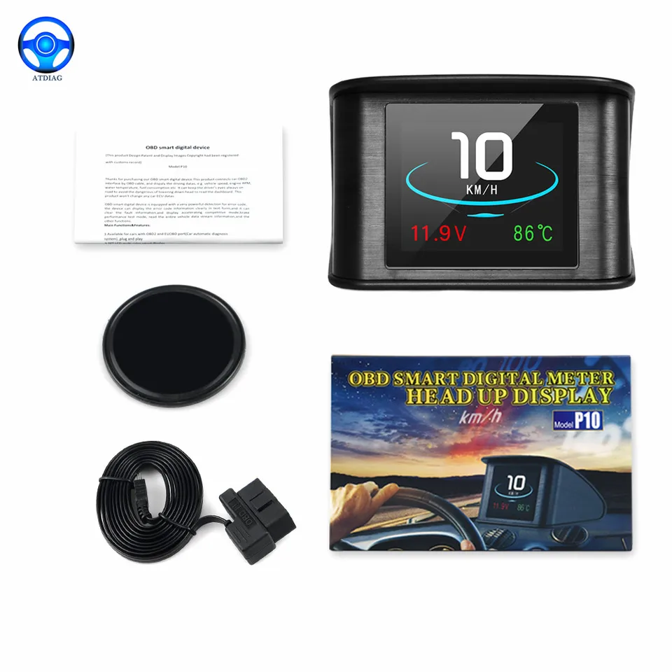 P10 CAR OBD2 HUD HEAD UP DISPLAT DIGHT DIGITÁLNE SEDOMETROM DIGITÁLNE RACHOMEMER Universal Racing Automotive Automotive Automobily Cartronics