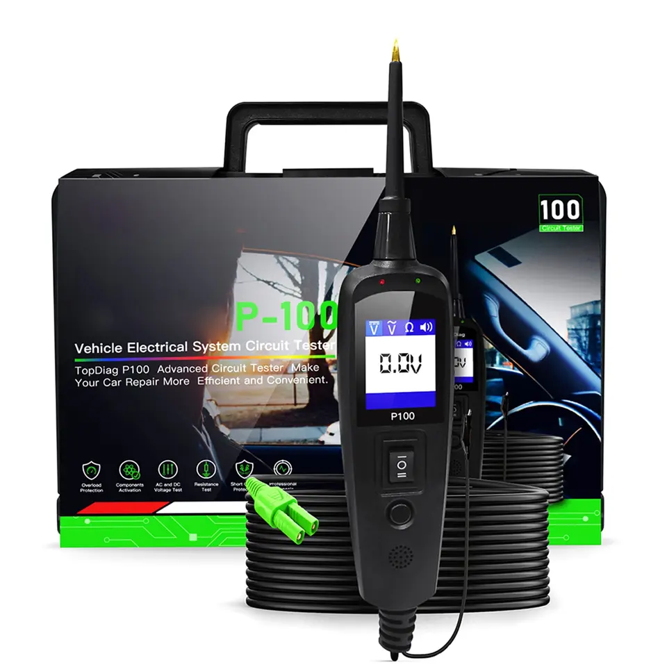 P100 Automobilový elektrický obvodový systém tester LCD obrazovky pre autá a nákladné vozidlá 0V-70V s predĺženým káblom 10 m