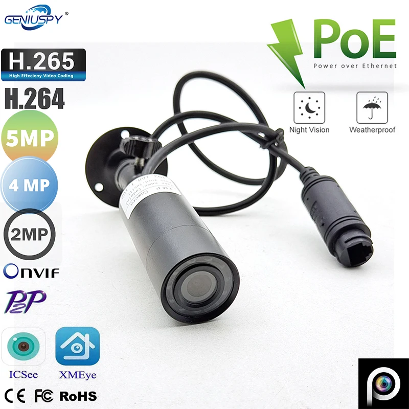 P2P ONVIF Vodotesný vonkajší vonkajší 1080p 4MP 5MP Miniatúrna IR Infračervená guľka Mini IP Camera Poe Night Vision Security Cam Cam pre auto