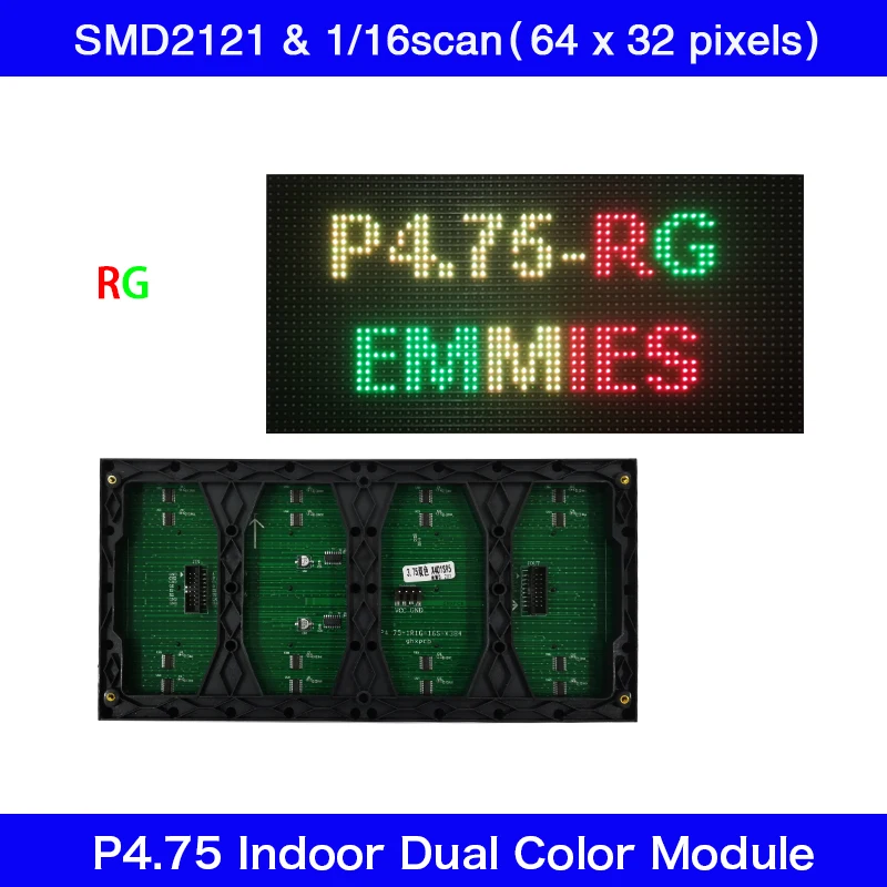P4,75 Vnútorný panel 1R1G Dual Color LED displeja 304 mm x 152 mm, 64 x32 pixelov, 1/16Scan LED displej SMD2121 Modul