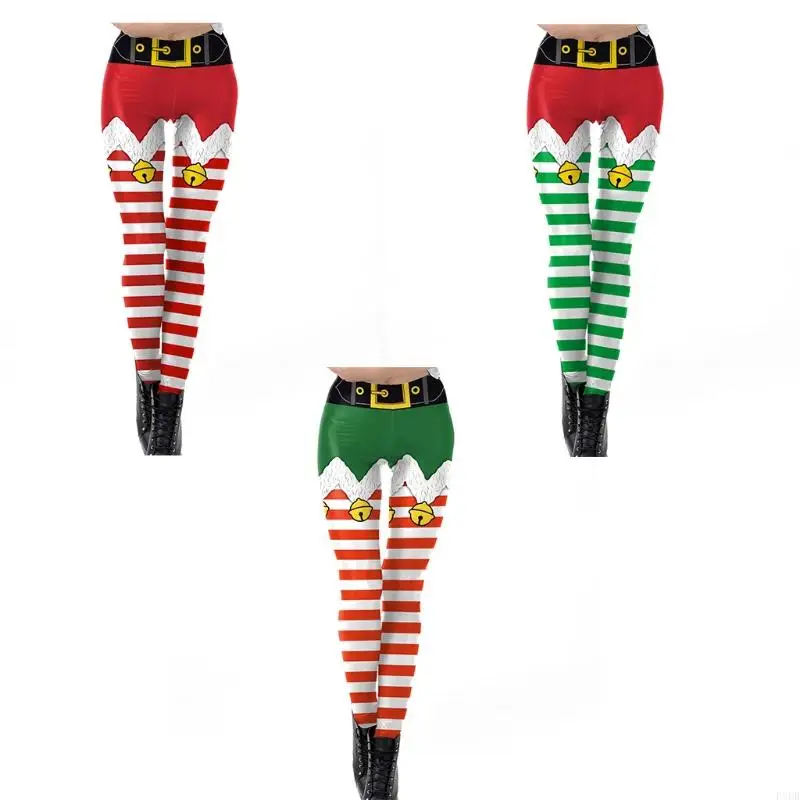 P8DB Ženy Vianoce falošné škrtiace šortky tlače legíny vtipné pásové pásové pančucháče Santa Rise Rise Vianoce kostým Cosplay