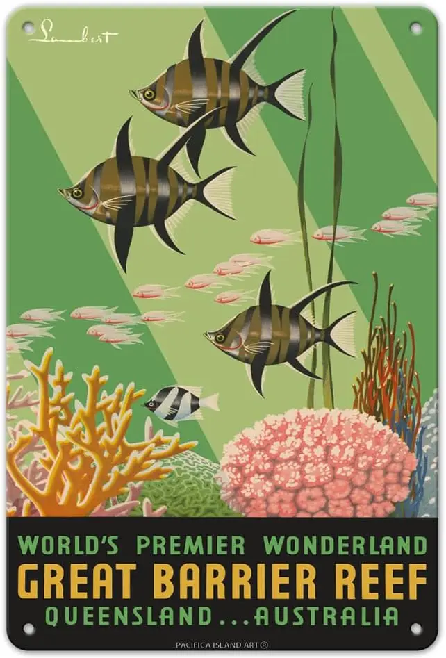 Pacifica Island Art Great Barrier Reef - Queensland Australia - Premier World Wonderland - Vintage Travel Plagát od Noel P