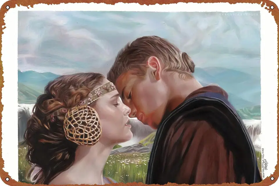 Padme a Anakin - Útok klonov cínový znak retro kovový plagát Art Wall Home Decor 8x12 palcov