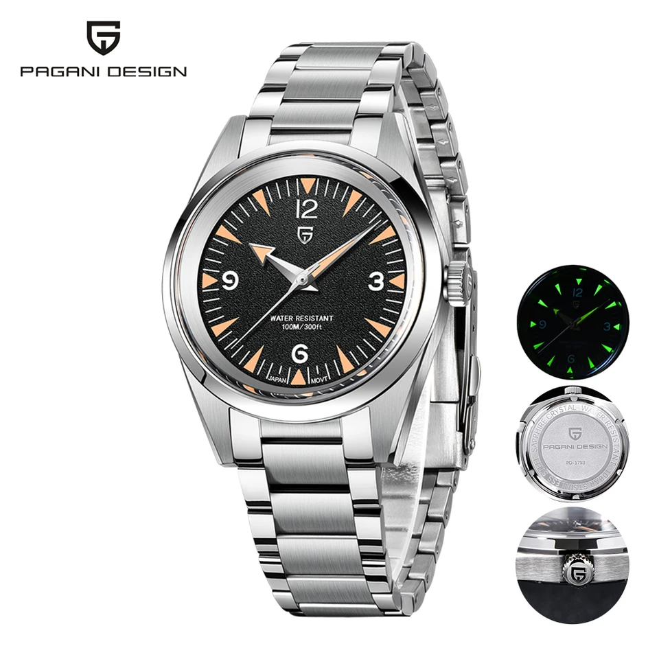 Pagani Design 2024NEW LUXURY PD1793 Pánske hodinky Quartz Watches VH31 Sapphire z nehrdzavejúcej ocele C3 Clock Reloj Hombre
