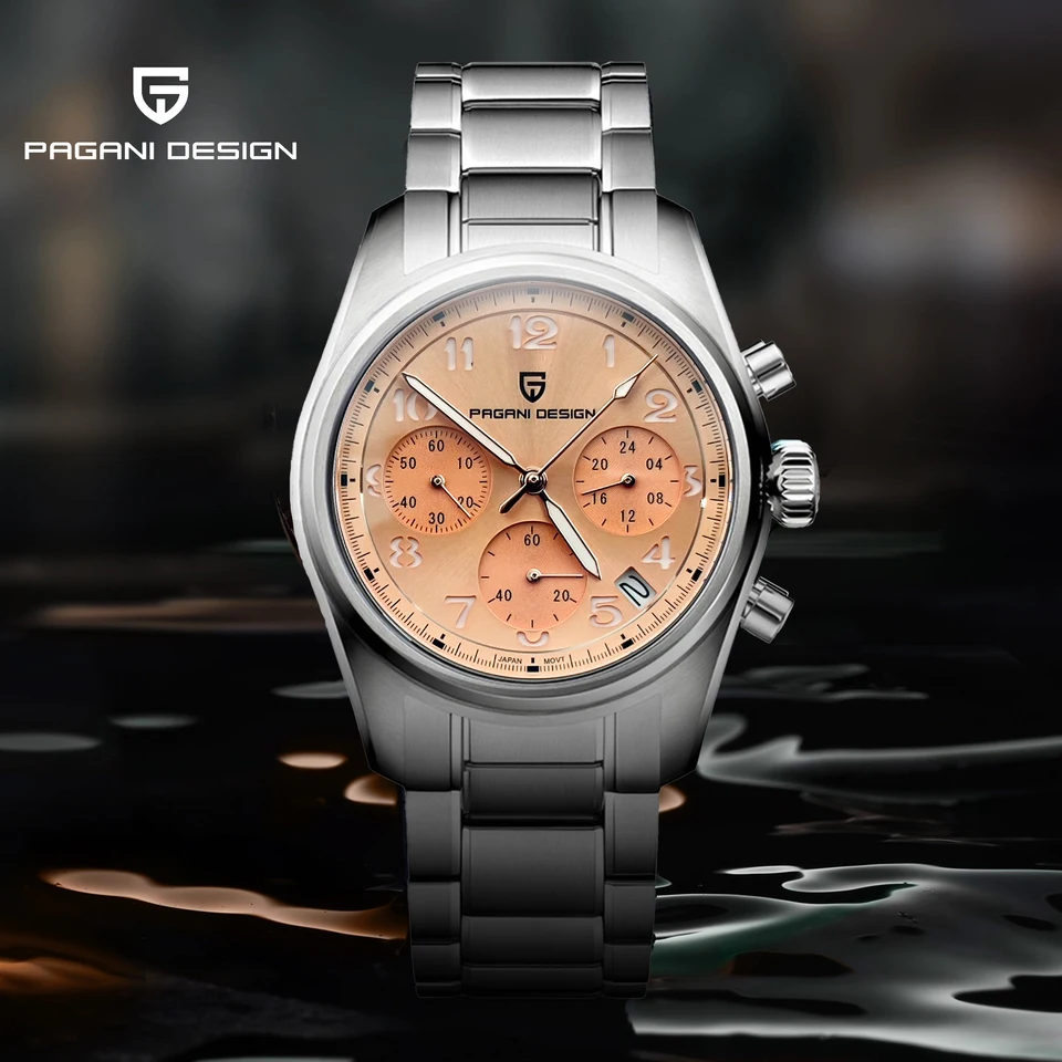 Pagani Design 38 mm New Vk63 Športový vojenský Quartz náramky Pilot Pilotný vojenský ar Sapphire Chronograph Man for Watch Steel 10Bar