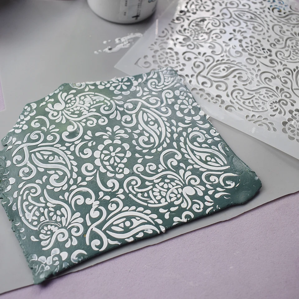 Paisley Polymer Clay Texture Emboss sfarbenie maľba šablón prenos obrazovky šablóny šablón remeselníkov