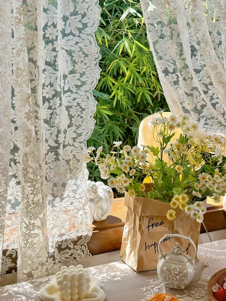 Palace v štýle európskeho štýlu Lace Depreck Curtain French High-end Vintage Vintage Béžová vyšívaná gáza