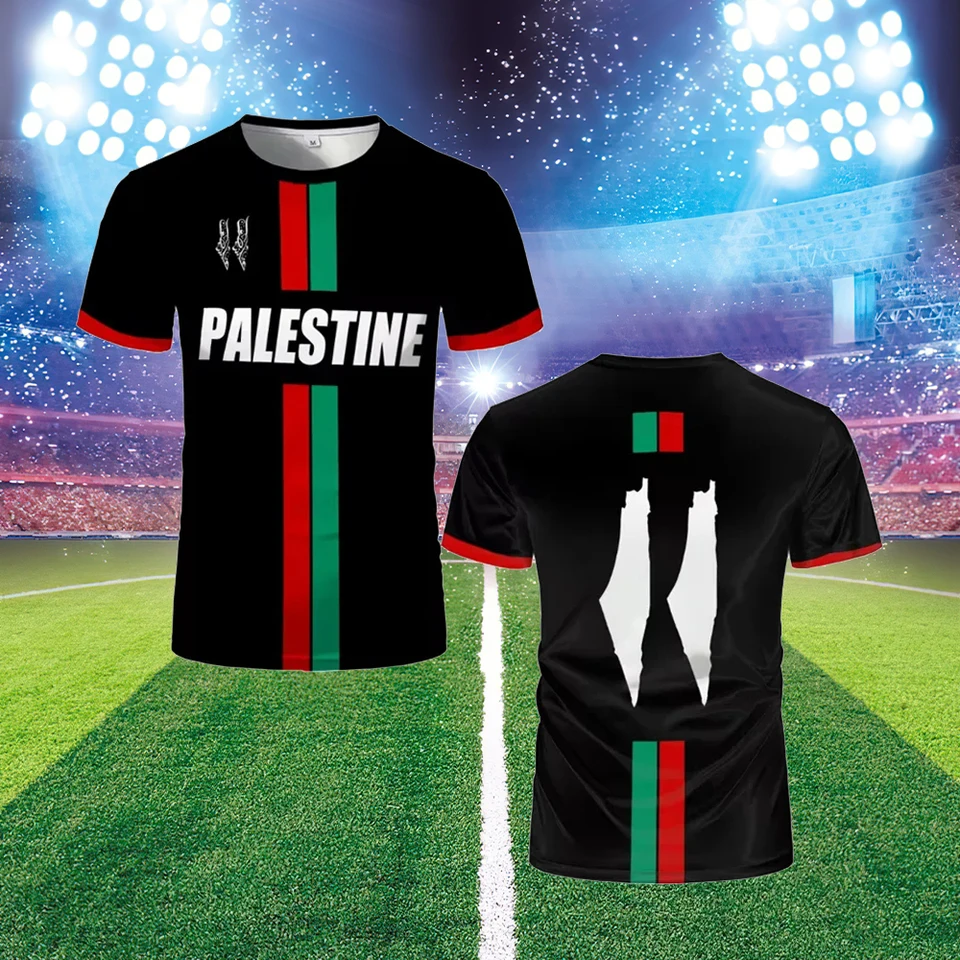 Palestína futbalové tričká Letné móda krátke rukávy Palestínska vlajka 3D tlačené tričká Príležitostné oreté
