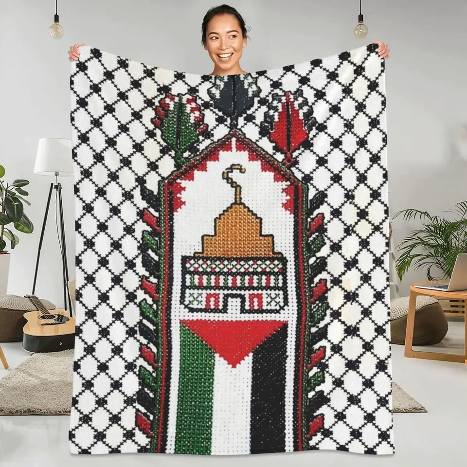 Palestína vlajkové prikrývky Palestínska mapa Tradičné Tatreez výšivky kemping flanel hodí prikrývku teplá mäkká posteľ Bedspread