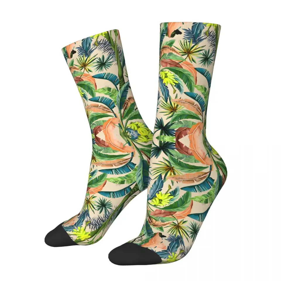 Palm Life, Retro, Tropical Banana Palm, Yellows, Greens Socks Cycling Novinka jar leto Jesenné zimné pančuchy darček