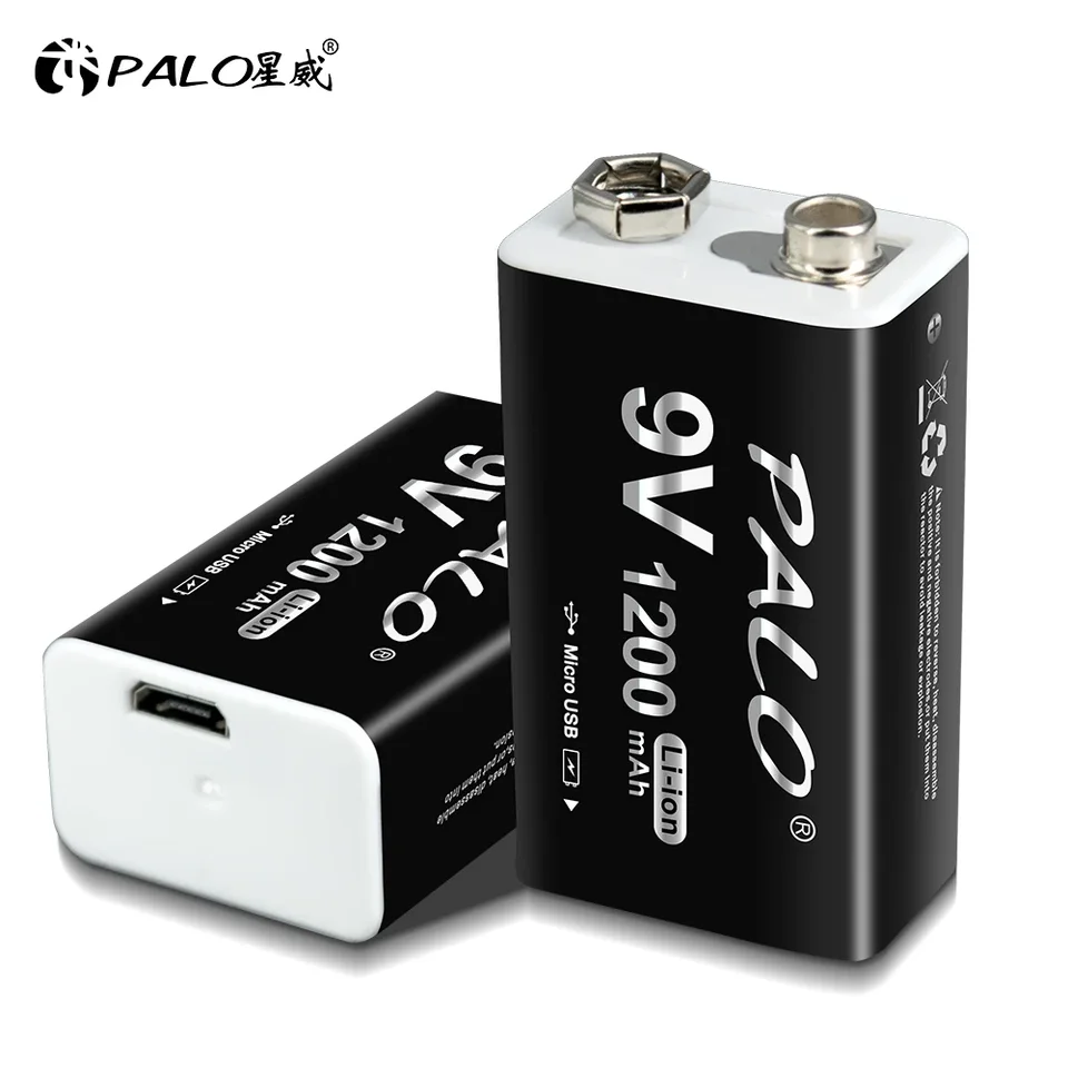 Palo 1200 mAh 9V Li-Ion Nabíjateľná batéria USB nabíjanie 6F22 9V lítium batérie pre detektor kovových detektorov mikrofónové batérie štvorcových