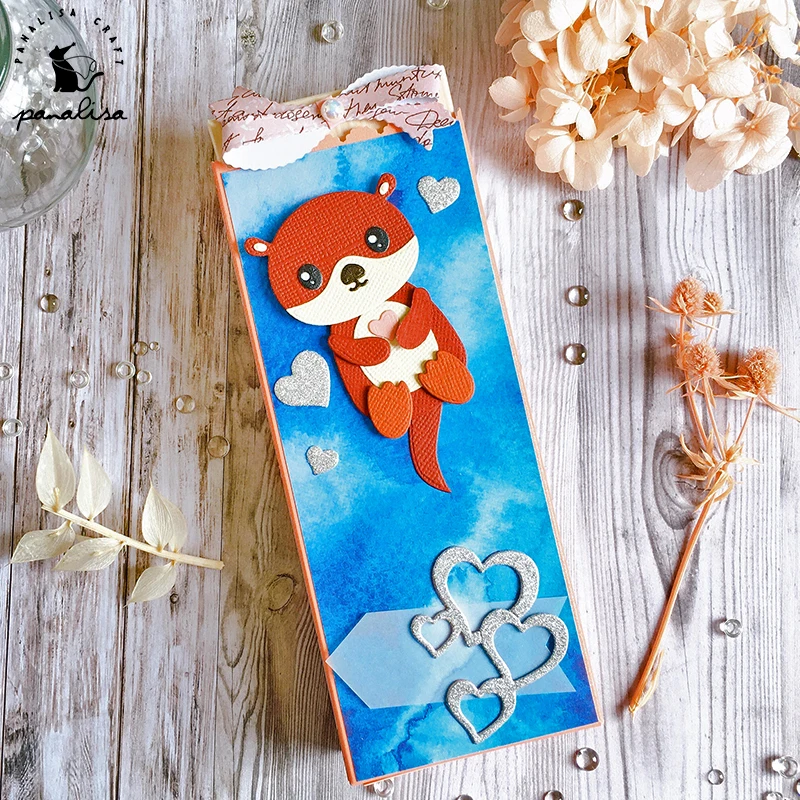Panalisacraft Valentines Otter Metal Cutting Dies Stencils pre DIY Scrapbooking/Album Ozdobné reliéfové reliéfné DIY papierové karty