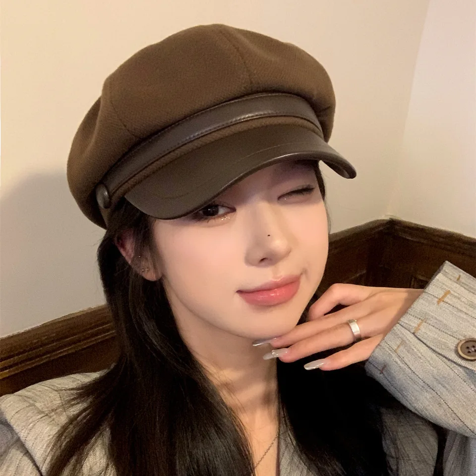 Panama Autumn a Winter Dámska teplý kačica jazyk baret elegantný umelecký maliar Octagonal Hat Cap H204