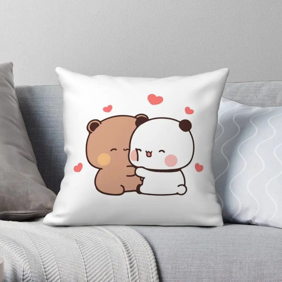 Panda Bear Hug Bubu Dudu Square vankúš Cotl Tlačte zips dekor miestnosť vankúšový kryt vankúš vankúš vankúš vankúš 45x45 cm