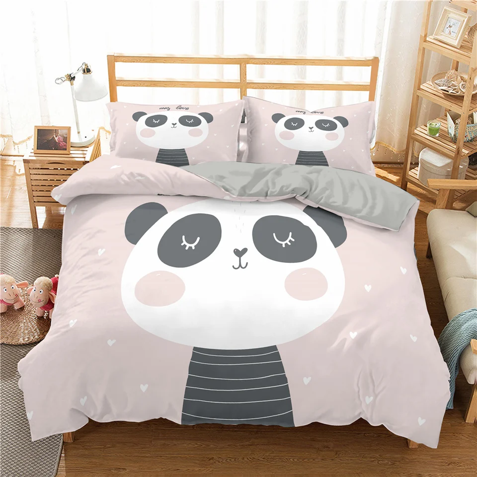 Panda Bedding Set Single Twin Full Queen King Size Cartoon Animals Bed Set Aldult Kid Spálňa Duvetcover Sets 3D Anime 043