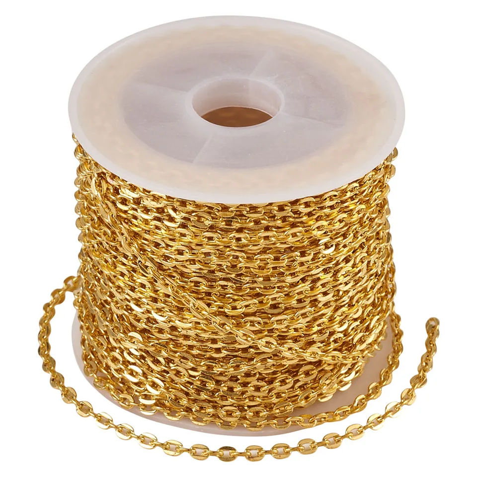 Pandahall 100m/roll 3 mm 4 mm 4 mm reťazce železných káblových reťazcov krížový reťaz krížového reťazca pre šperky na výrobu DIY náramok náhrdelník plochý ovál