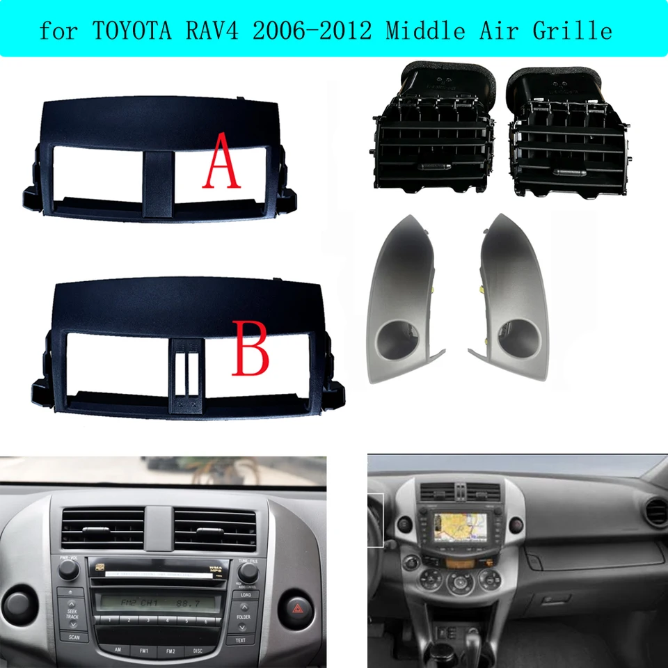 Panel predného prístroja Klimatizácia mriežky AC Ventlet Panel pre Toyota pre RAV4 2006-2012 55663-42020 s ozdobnými rámami