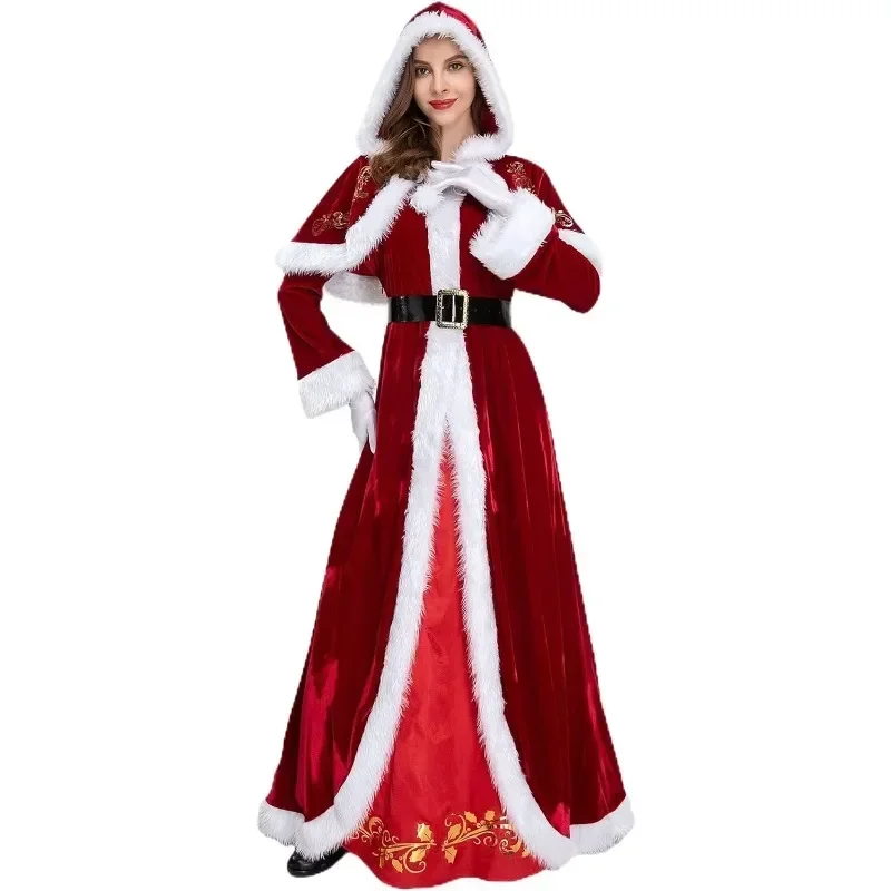 Pani Claus kostýmy Ženy Santa Claus Šaty vianočný oblek s červenými kapucňami outfits pre dovolenku novoročné párty cosplay